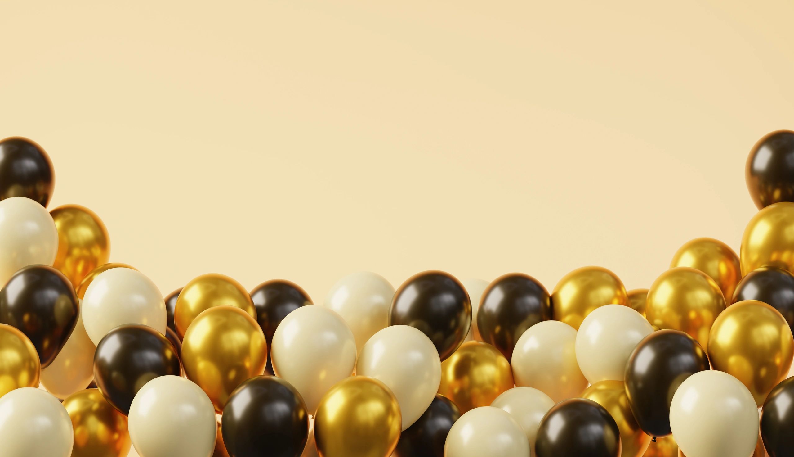 Black, gold, and white balloon decor display